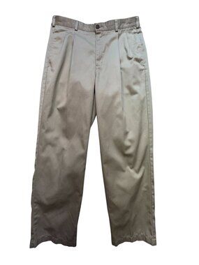 L.L. Bean Mens Double L Comfort Waist Pants 37x32 Khaki Tan Pleated Straight Leg